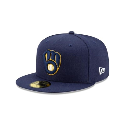 Blue Milwaukee Brewers Hat - New Era MLB Authentic Collection 59FIFTY Fitted Caps USA9372156